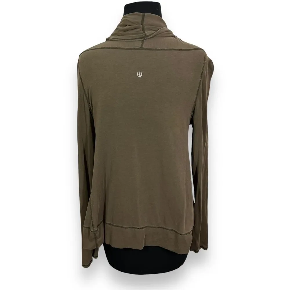 Lululemon Draped Open Front Cardigan Wrap in Olive‎ Brown Womens